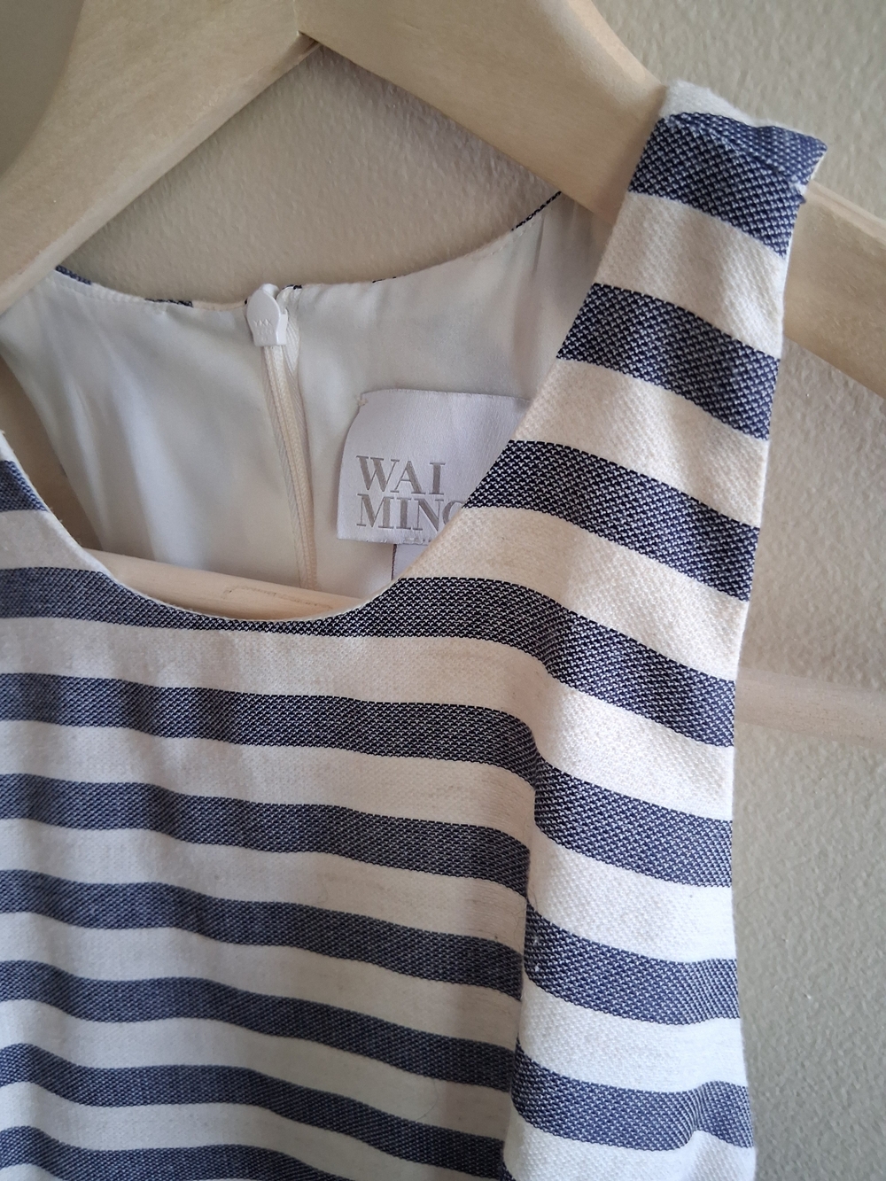 WAI Ming Navy and White Striped Sleeveless Dress